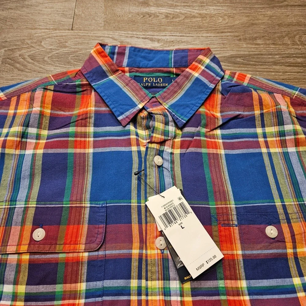 NWT Polo Ralph Lauren Classic Fit Madras Plaid Work Shirt Men's L Cotton